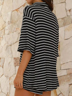 Striped Half Sleeve Top Shorts Set (18)