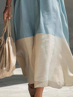 Color-block Sleeveless Linen-blend Midi Dress (4)