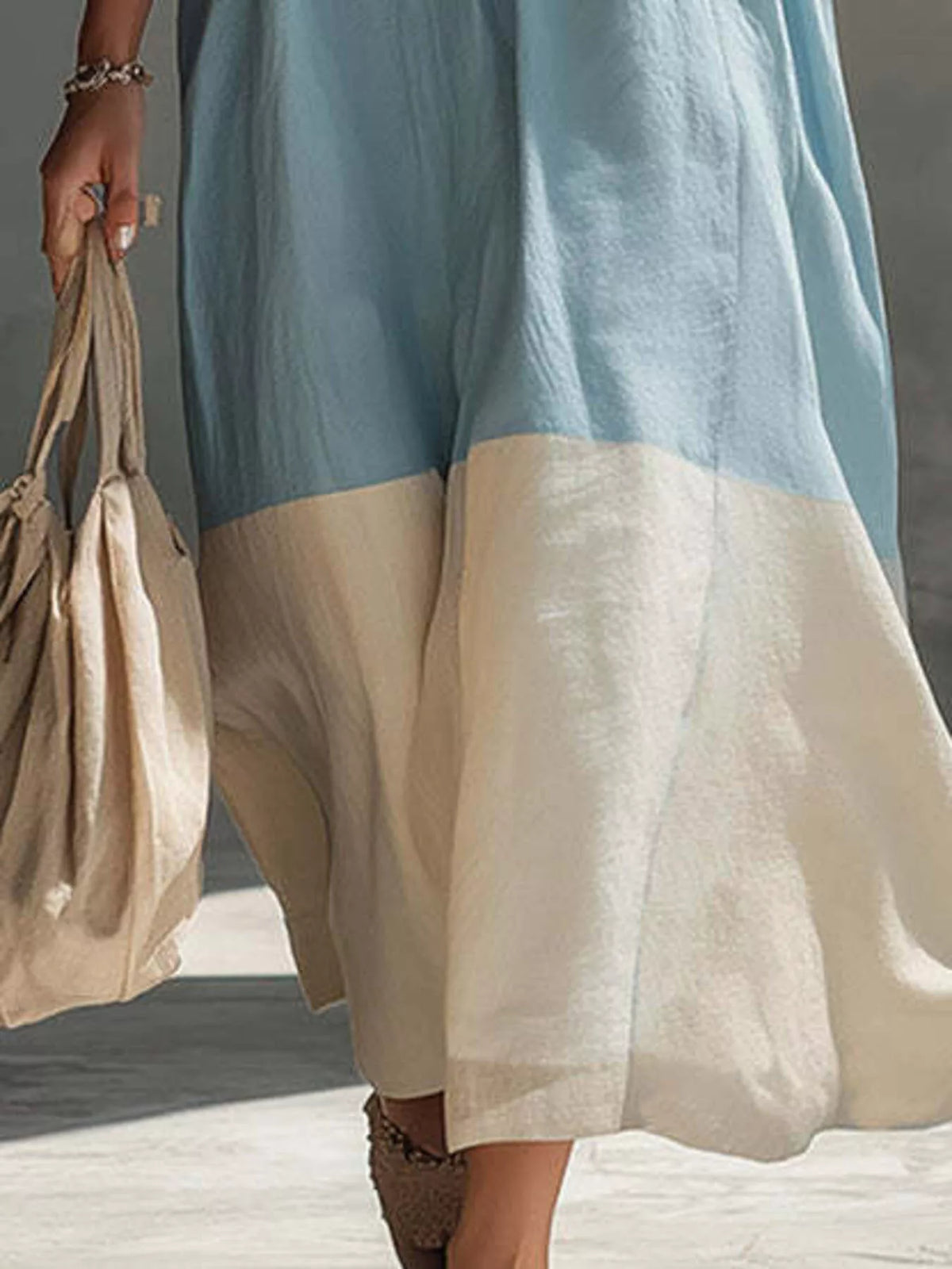 Color-block Sleeveless Linen-blend Midi Dress (4)
