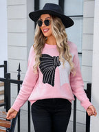 Bow Round Neck Dropped Shoulder Sweater (7)
