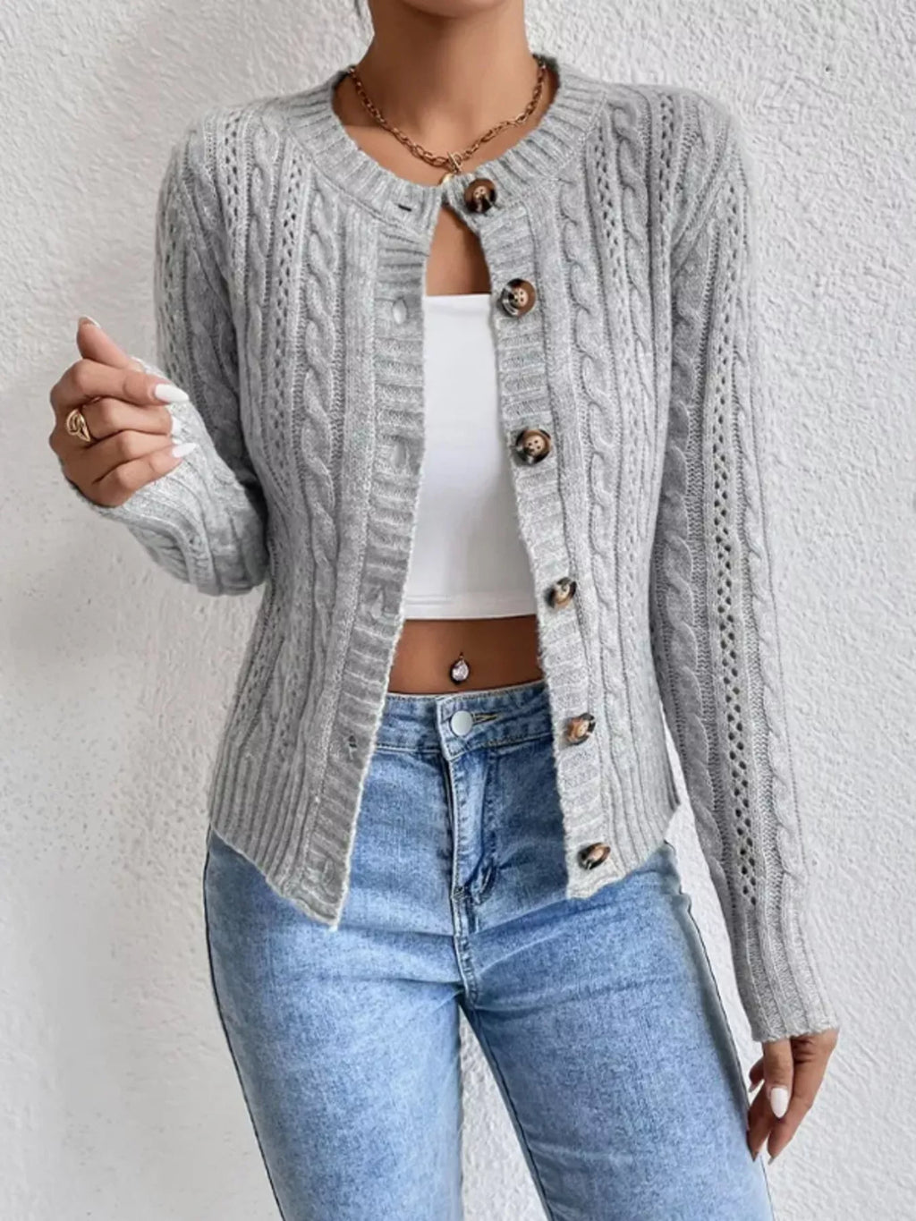 Cable Knit Button-up Cardigan (6)