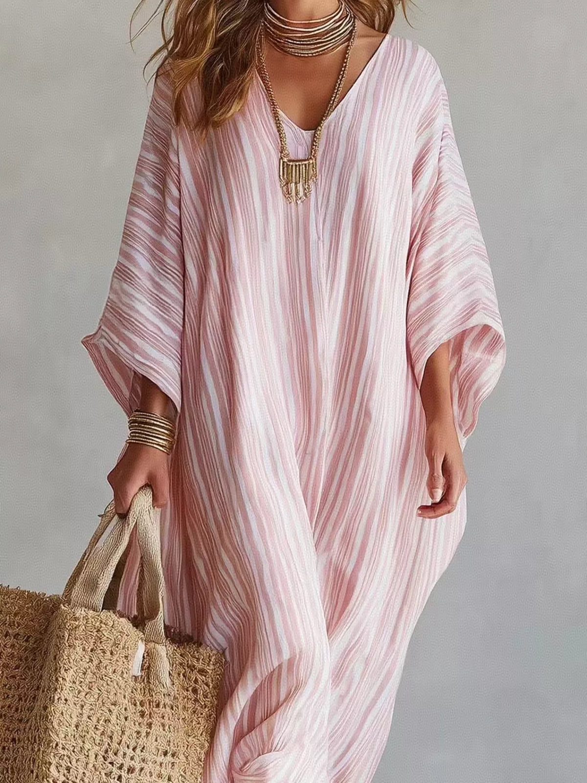 Striped V-neck Maxi Dress (3)