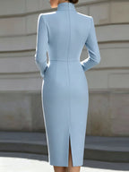High Neck Long Sleeve Slit Dress (6)