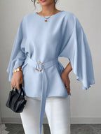 Batwing Sleeve Belted Blouse (3)