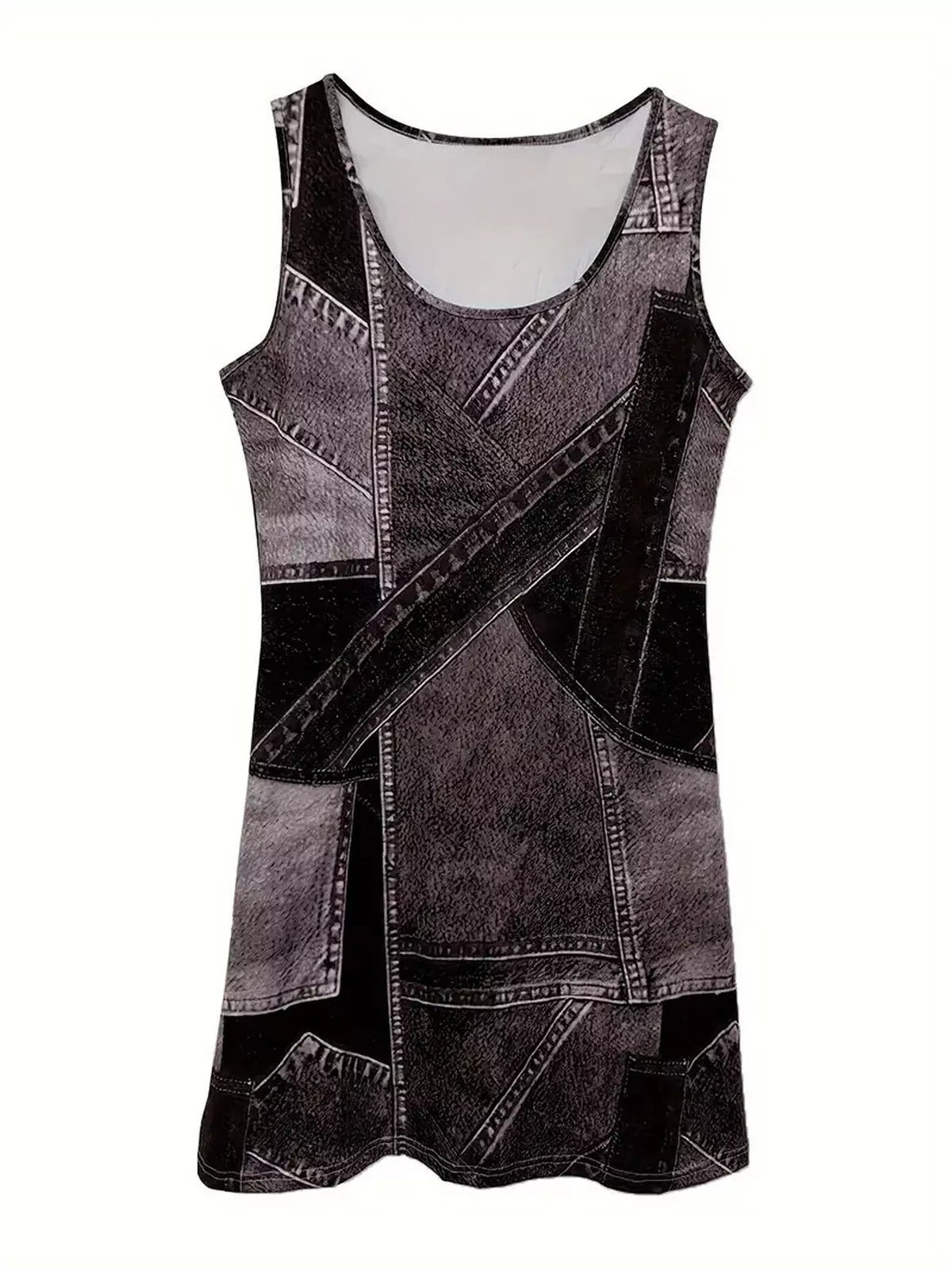 Patchwork Denim Sleeveless Dress (9)