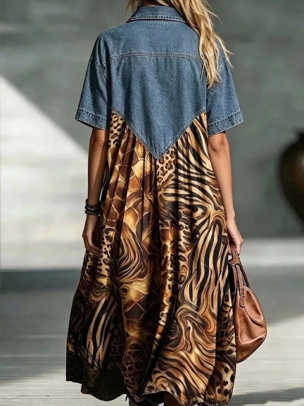 Full Size Denim Patchwork Printed Shirt Dress Plus (15)