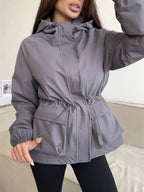Drawstring Waist Hooded Windbreaker Outerwear (8)