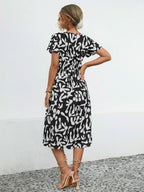 Printed V-neck Short Sleeve Dress (2)