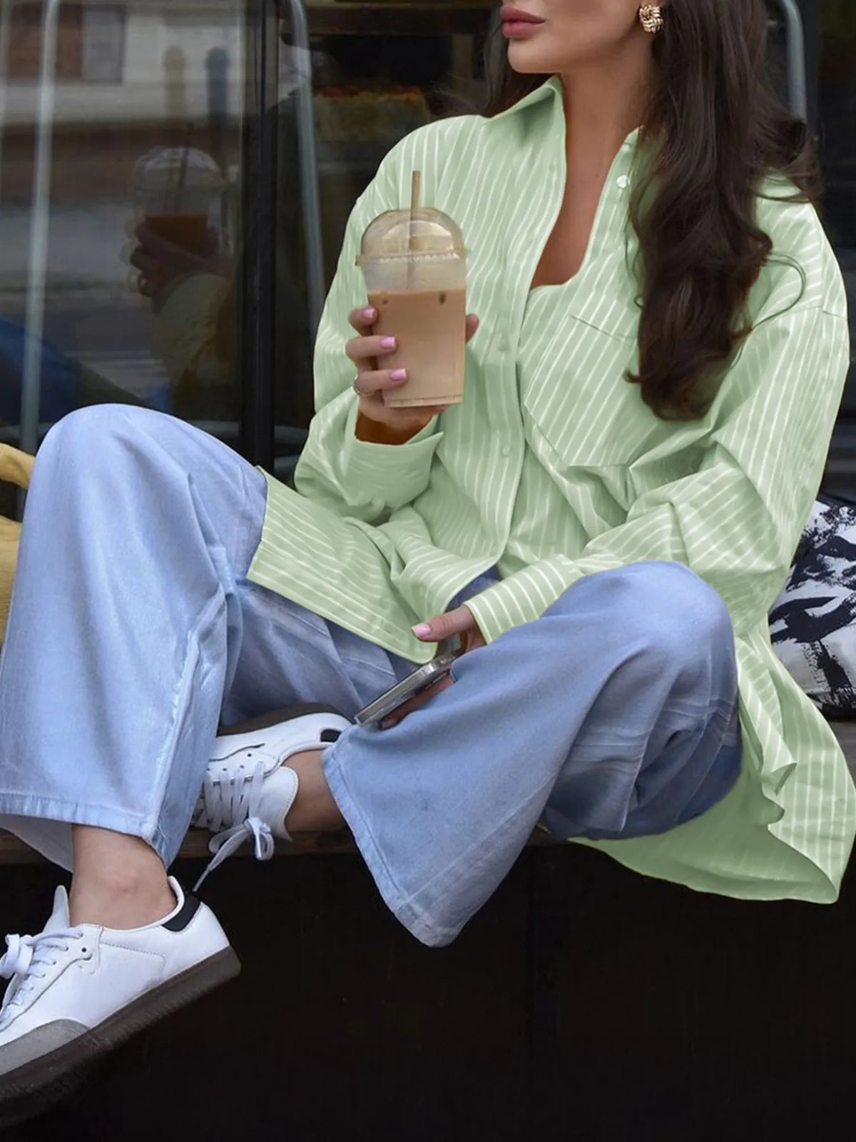 Oversized Striped Button-down Shirt (23)