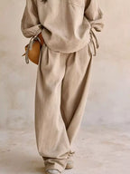 Relaxed Fit Drawstring Sleeve Detail Top Pants Denim Set (9)