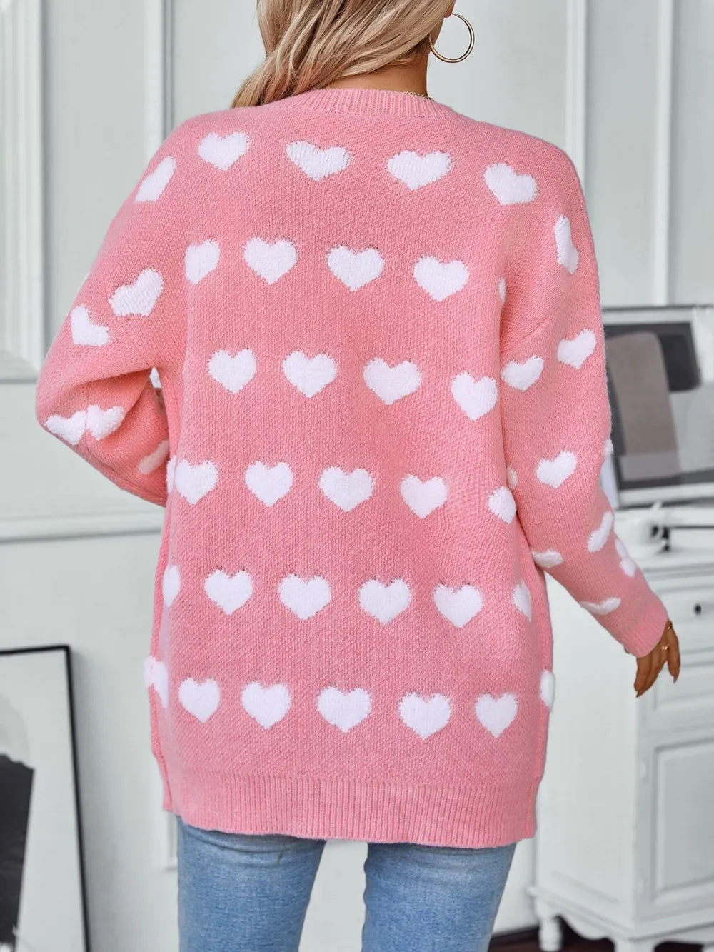 Heart V-neck Button Up Long Sleeve Cardigan (5)