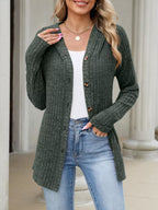 Ribbed Knit Hooded Button-down Cardigan (17)