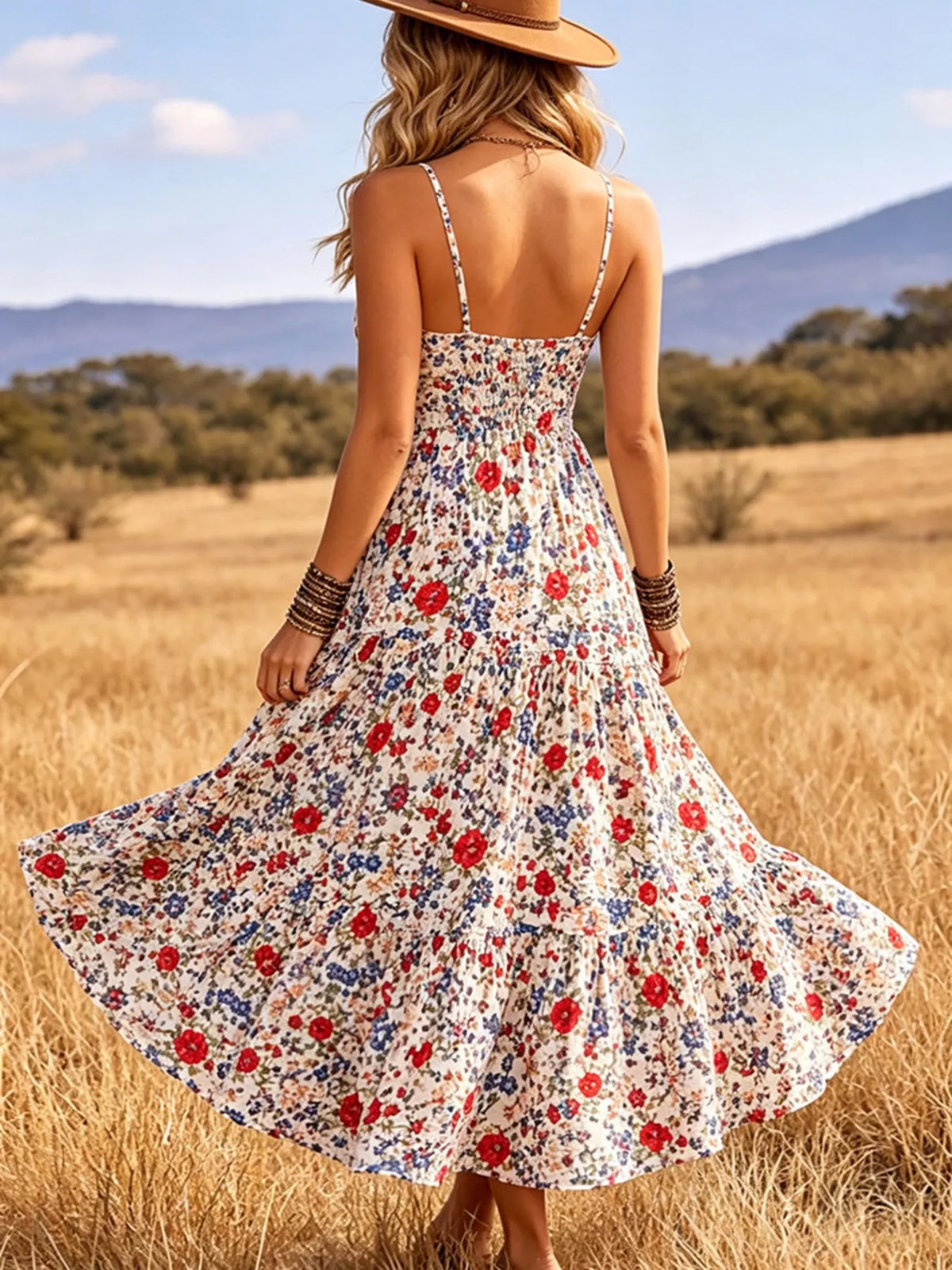 Floral Print V-neck Midi Dress (9)