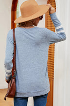 Striped V-neck Long Sleeve T-shirt (24)