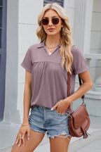 Ruched Johnny Collar Short Sleeve Blouse (30)