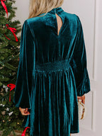 Velvet Mock Neck Balloon Sleeve Dress (4)