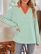 Striped Johnny Collar Long Sleeve T-shirt (34)