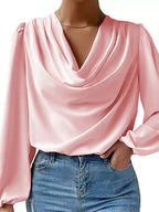 Full Size Cowl Neck Balloon Sleeve Blouse Plus (12)