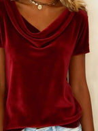 Velvet Cowl Neck Short Sleeve Top (15)