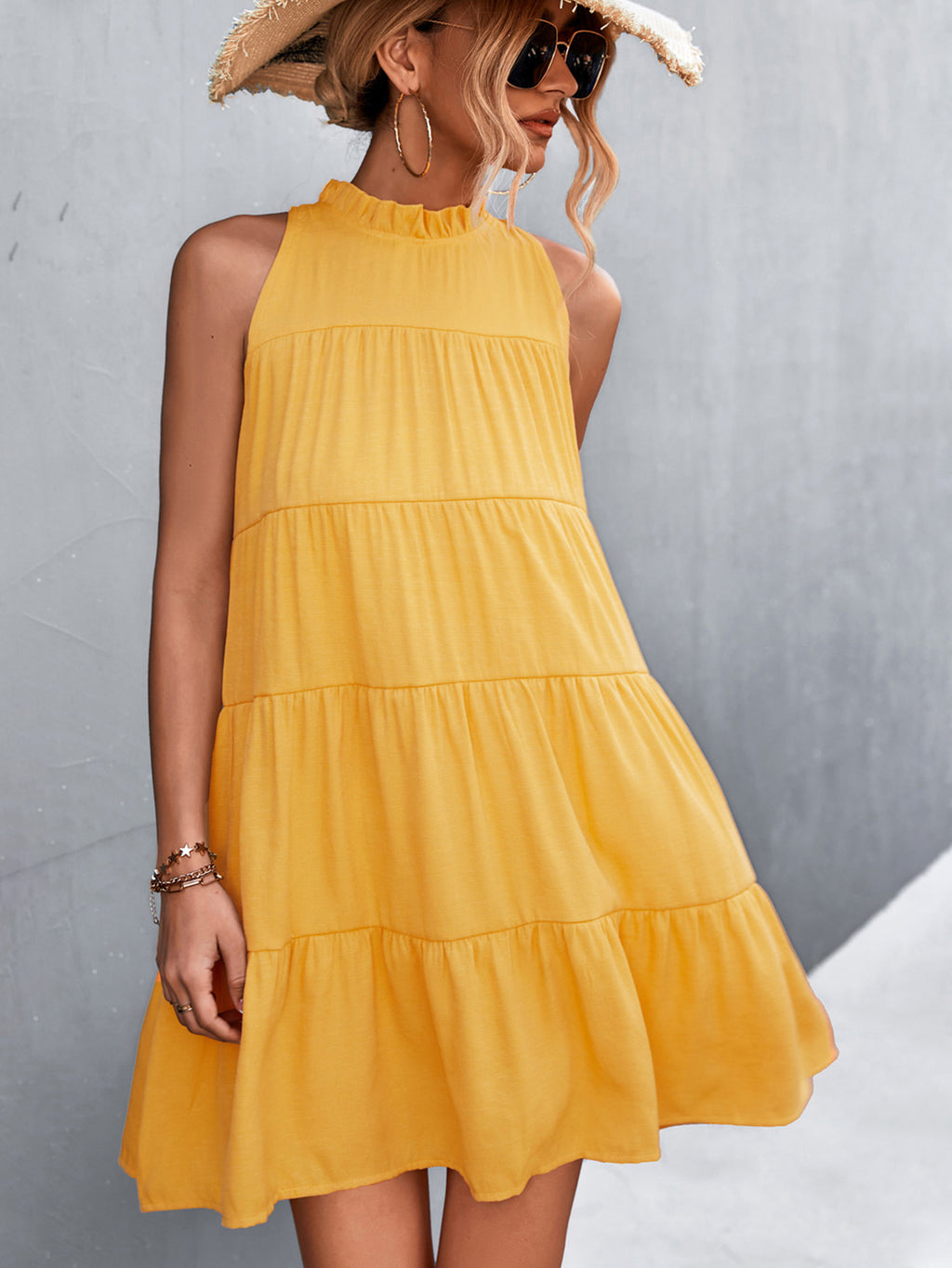 Tie Back Mock Neck Tiered Dress (3)