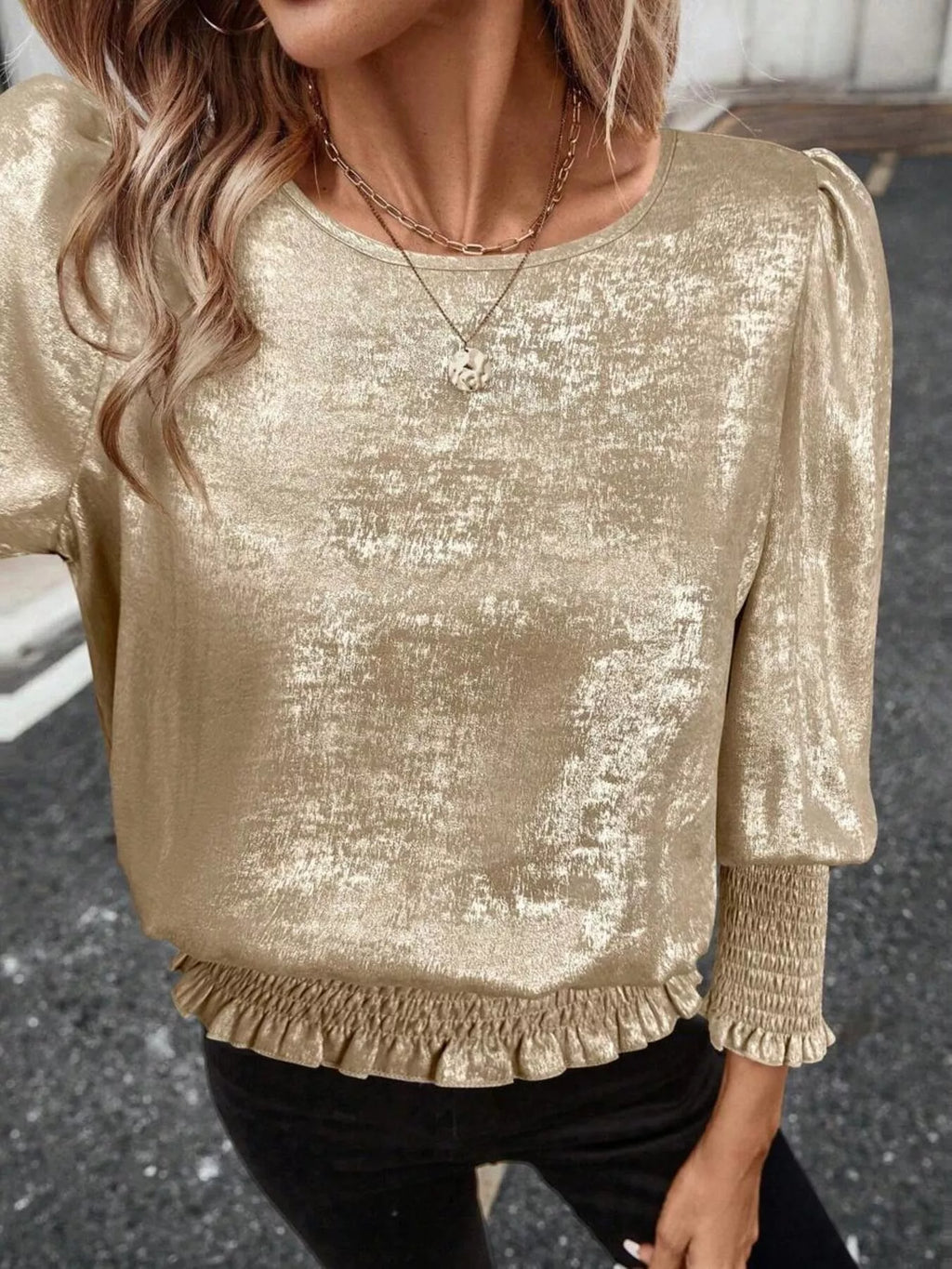 Smocked Round Neck Blouse (7)