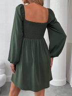 Ruched Square Neck Long Sleeve A-line Dress (9)