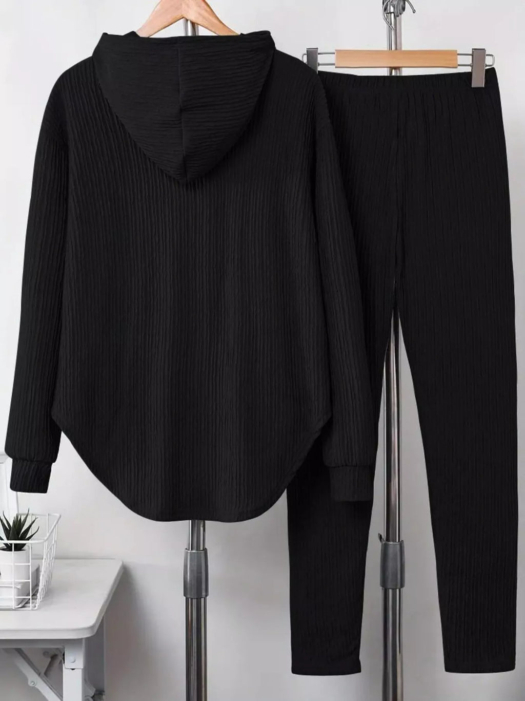 Textured Long Sleeve Hoodie Pants Set (2)
