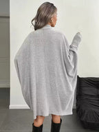 Oversized Batwing Sleeve Ribbed Knit Turtleneck Dress (4)