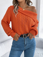 Cable-knit One Shoulder Long Sleeve Sweater (10)