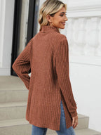 Slit Mock Neck Long Sleeve T-shirt (36)