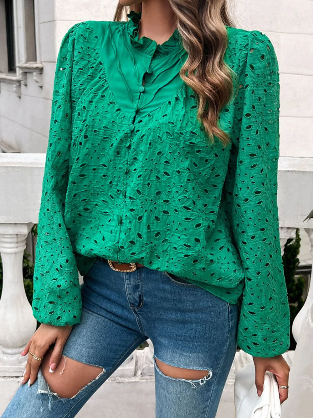 Frill Round Neck Long Sleeve Shirt (20)