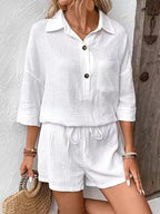 Button Detail Top Shorts Set (2)