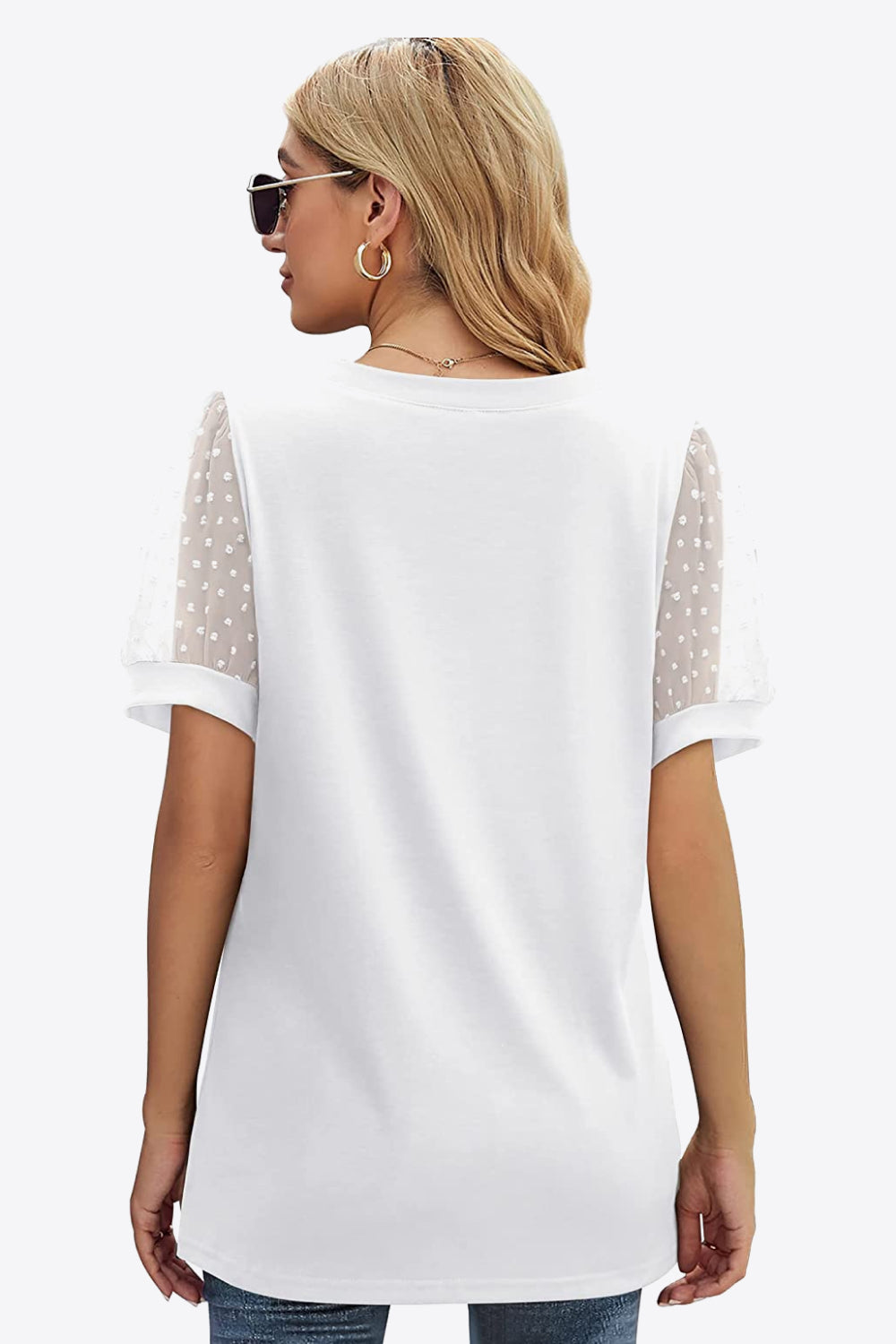 Swiss Dot Puff Sleeve V-neck Tee (20)