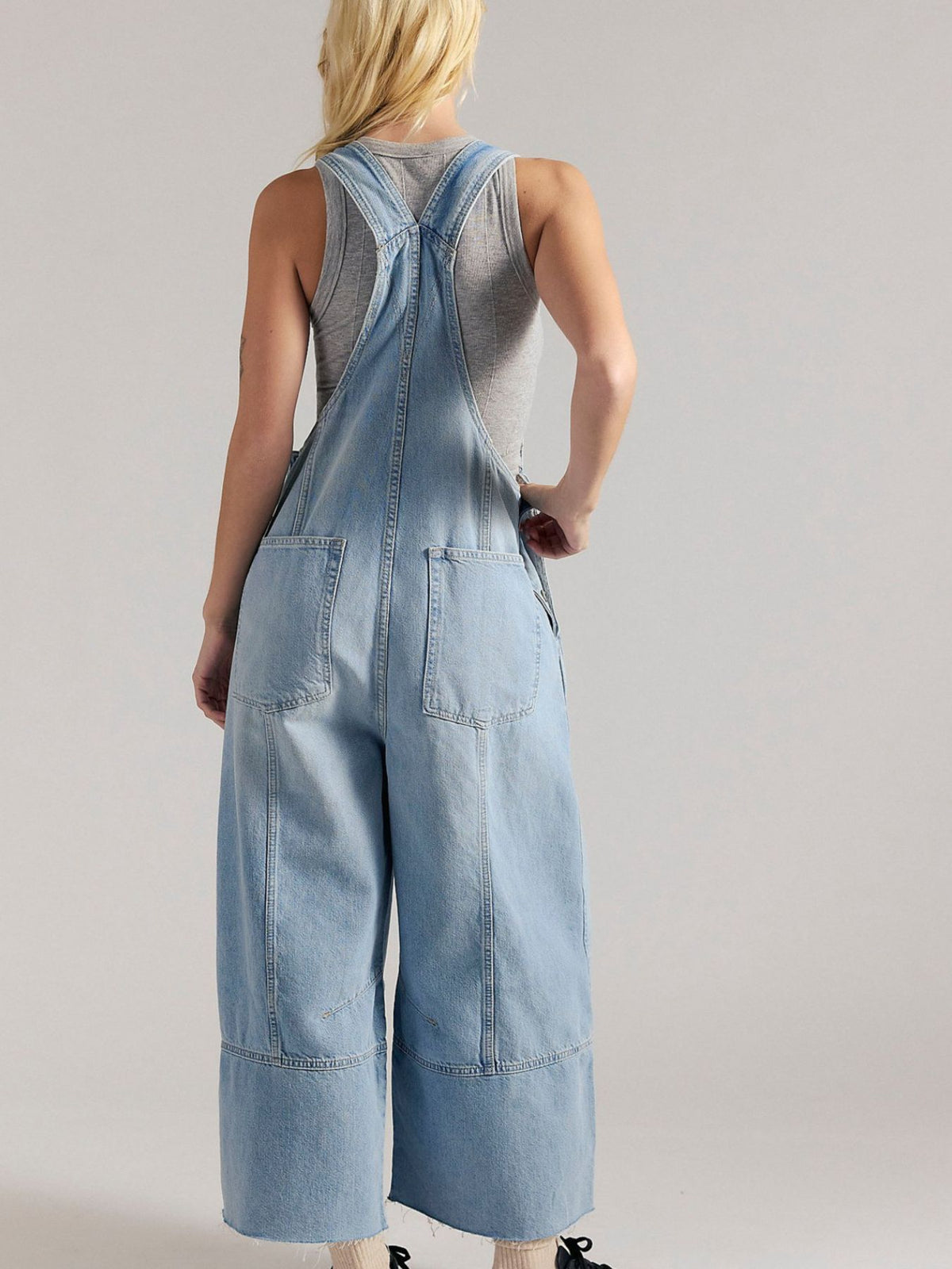 Raw Hem Wide-leg Denim Overalls (5)