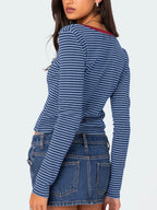 Buttoned Striped Long Sleeve T-shirt (25)