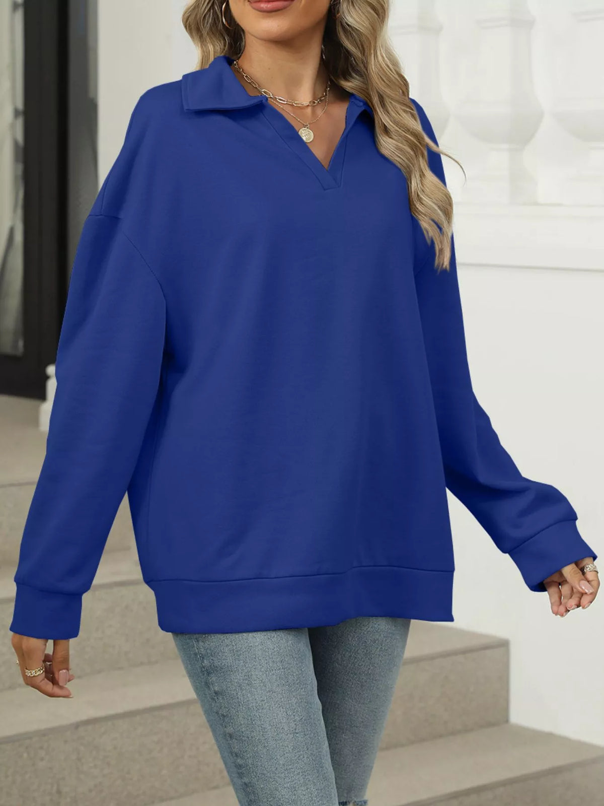 Johnny Collar Drop Shoulder Long Sleeve Sweatshirt (24)