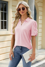 Eyelet Johnny Collar Puff Sleeve Blouse (15)