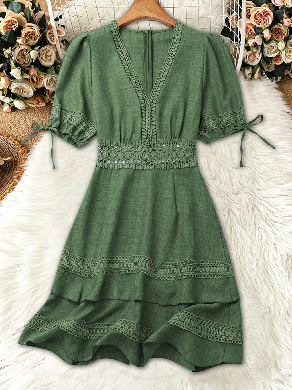 Lace Detail V-neck Mini Dress (2)