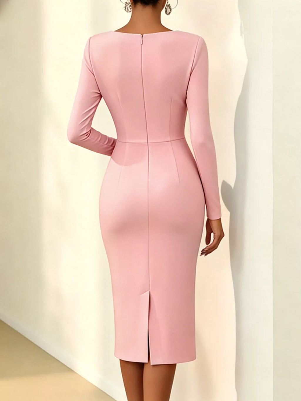 Rose Embellished Asymmetrical Neck Midi Dress (3)