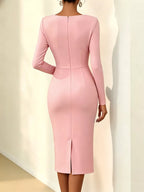 Rose Embellished Asymmetrical Neck Midi Dress (3)
