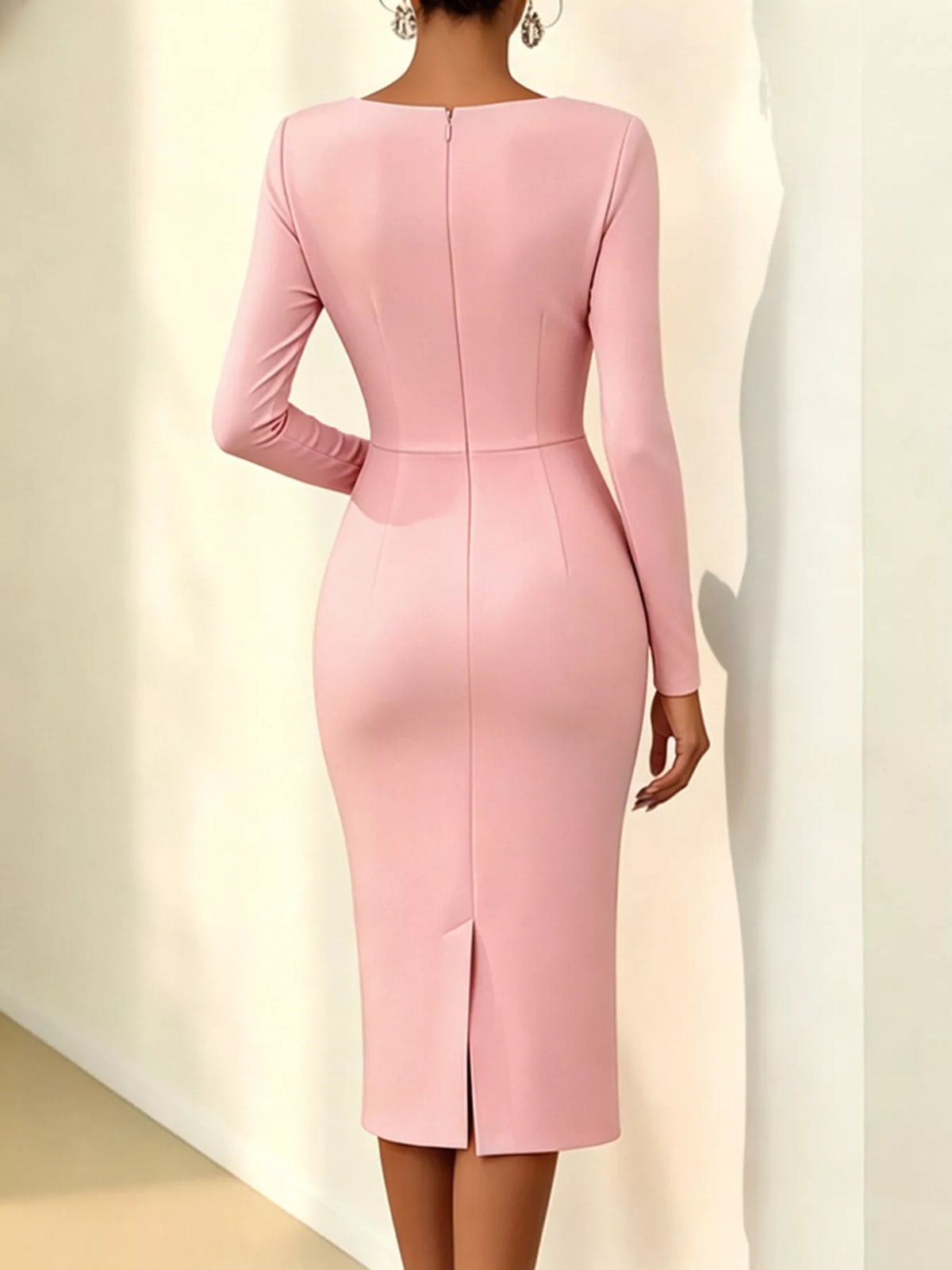 Rose Embellished Asymmetrical Neck Midi Dress (3)