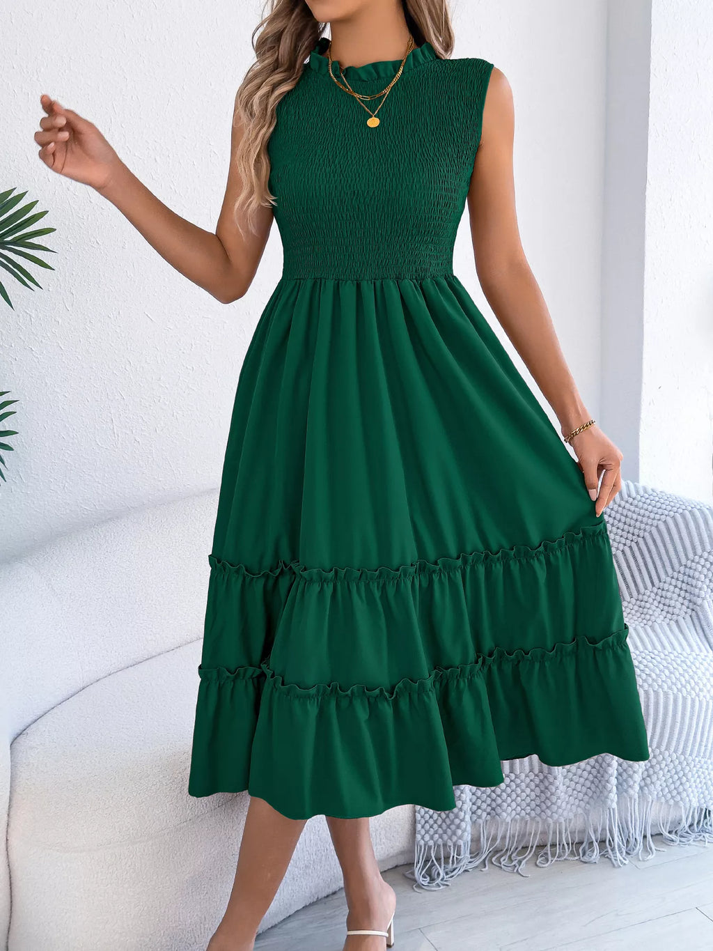Smocked Sleeveless Tiered Dress (4)