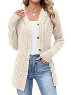 Ribbed Knit Hooded Button-down Cardigan (10)