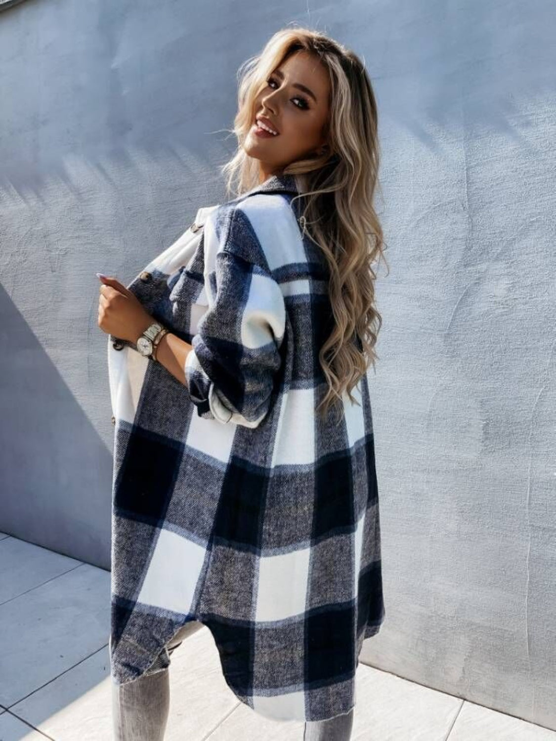 Plaid Collared Neck Longline Shirt (10)