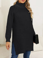 Slit Turtleneck Long Sleeve Sweater (12)