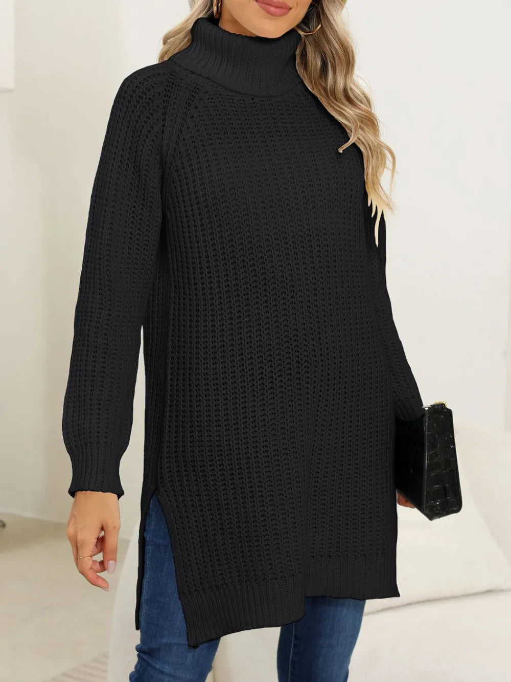 Slit Turtleneck Long Sleeve Sweater (12)