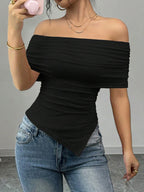 Off-shoulder Ruched Asymmetrical Hem Top