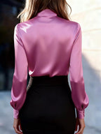 Satin Bow Tie Long Sleeve Blouse (11)