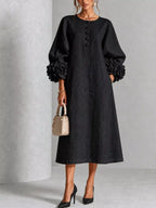 3d Floral Round Neck Midi Dress (11)
