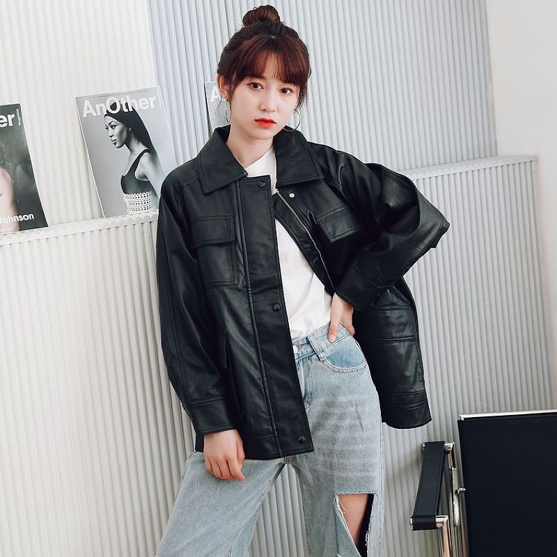 Motorcycle Leather Jacket Mid-length Windbreaker Pu photo 4
